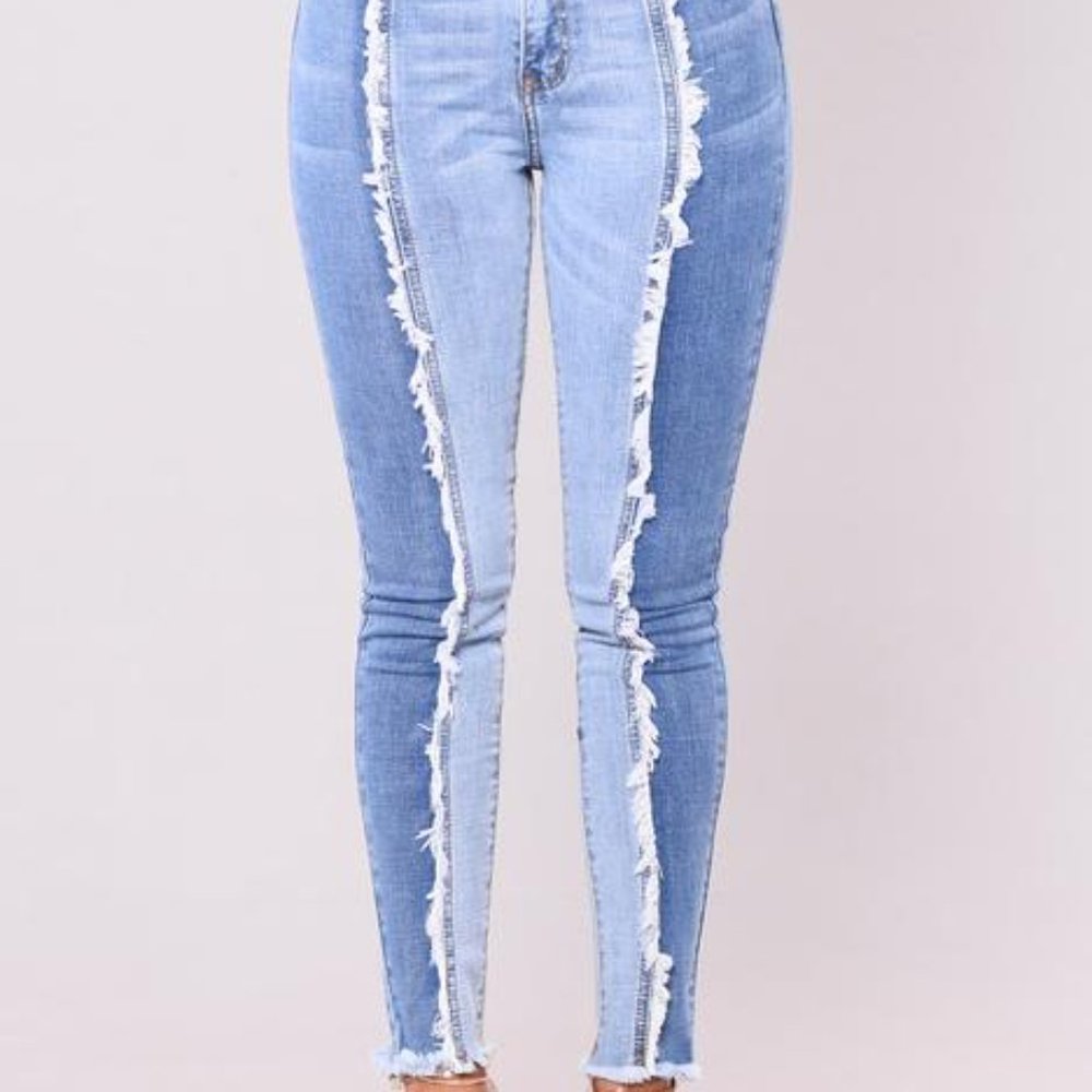 Fashion Nova Patchwork Colorblock Jeans Medium Wash Colored Denim - Picture 9 of 9